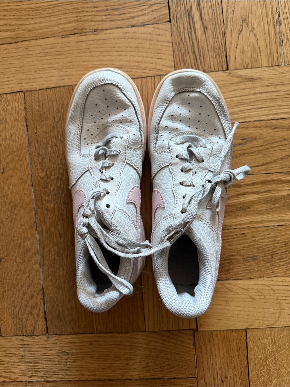 Nike Kids White Sneakers with Pink Swoosh